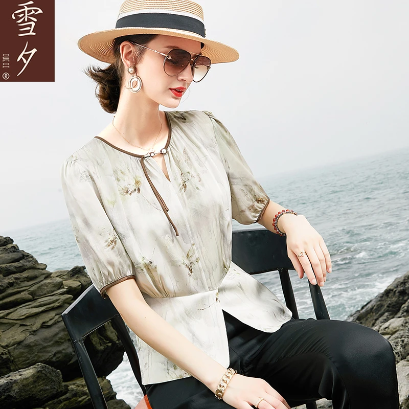 高端妈妈夏季真丝上衣2025新款中老年女装贵夫人时尚桑蚕丝小衫