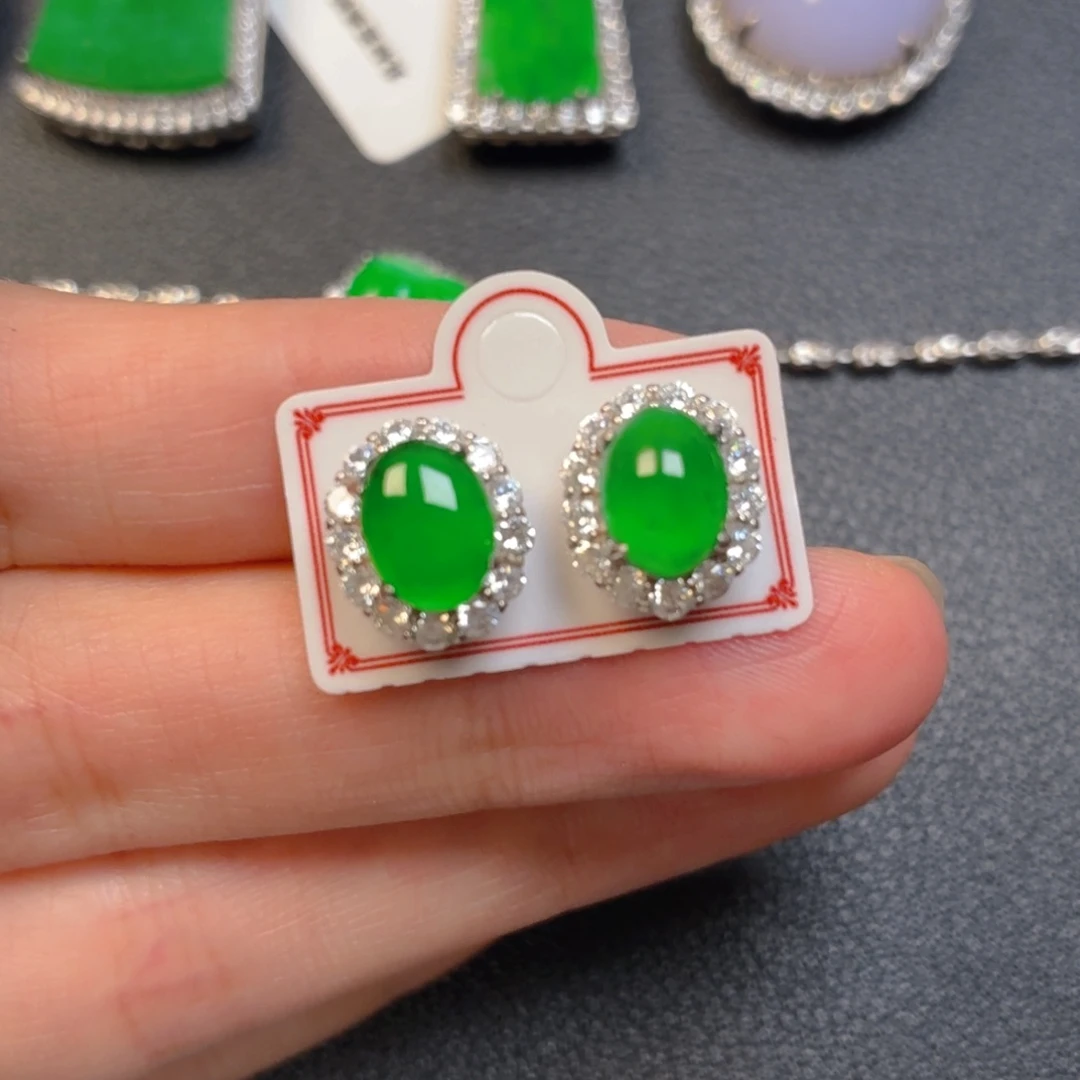 翡翠银S925镶嵌吊坠(不含链)耳钉