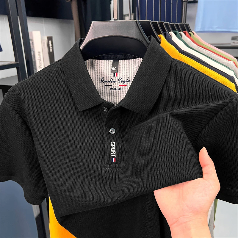 丝光棉t恤男短袖翻领夏高端纯色百搭polo衫男士半袖宽松中年上衣