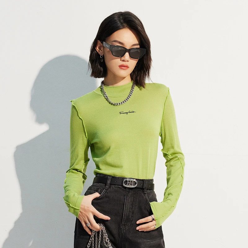 FF||仿佛秋季新款羊毛衫女圆领薄款简约修身设计感FZ00952