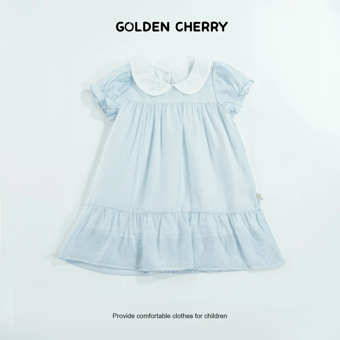 b【金樱桃Golden cherry】小童蓝色娃娃领乖乖上衣裙QDD622