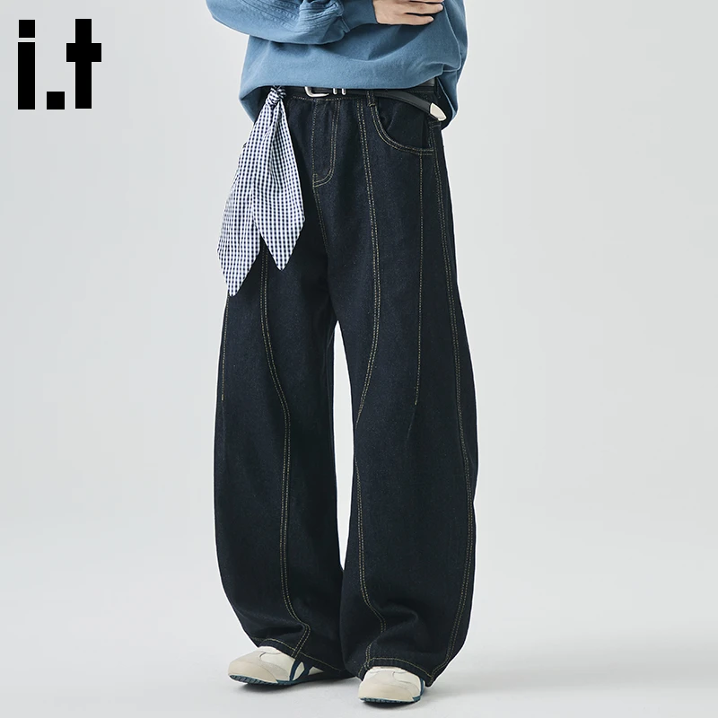i.t:CHOCOOLATE拼接牛仔长裤男士2025秋冬潮牌宽松复古百搭阔腿裤