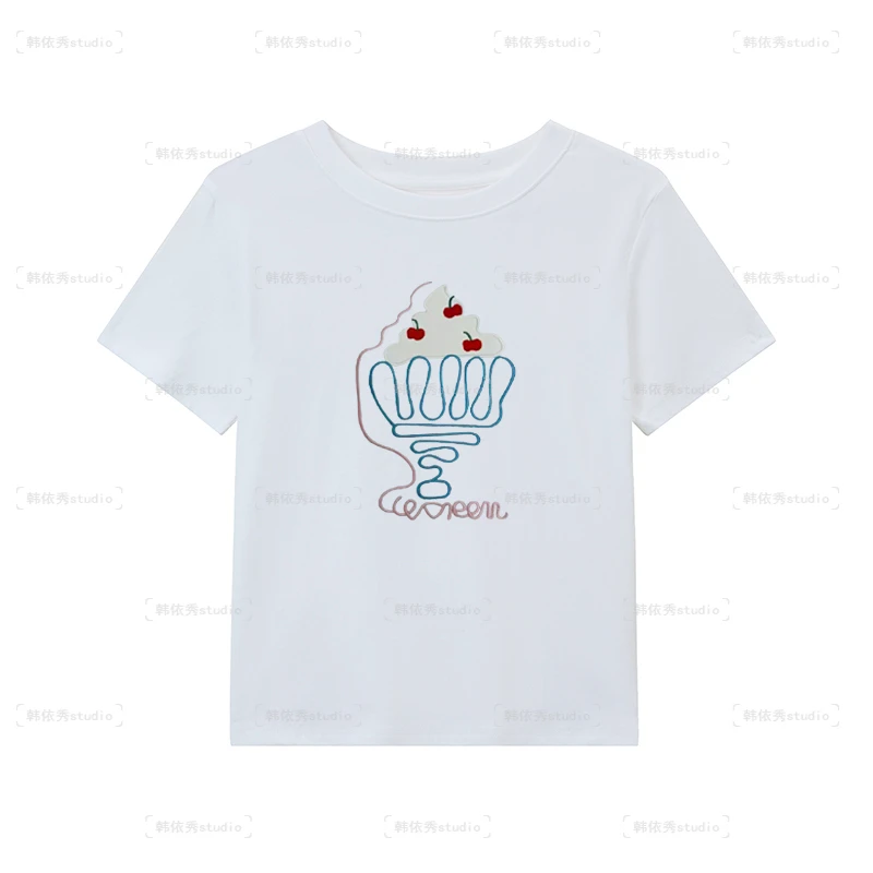 重工绣花短袖T恤女夏季韩版宽松休闲半袖设计感小众正肩上衣体恤