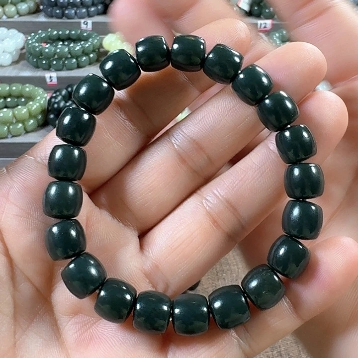 和田玉手链未镶嵌新疆沙枣青直切卡10