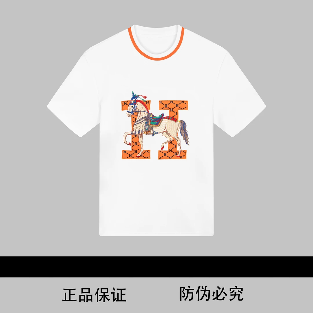 男士早春重磅圆领T恤重工刺绣百搭时尚短袖修身潮牌轻奢半袖9082