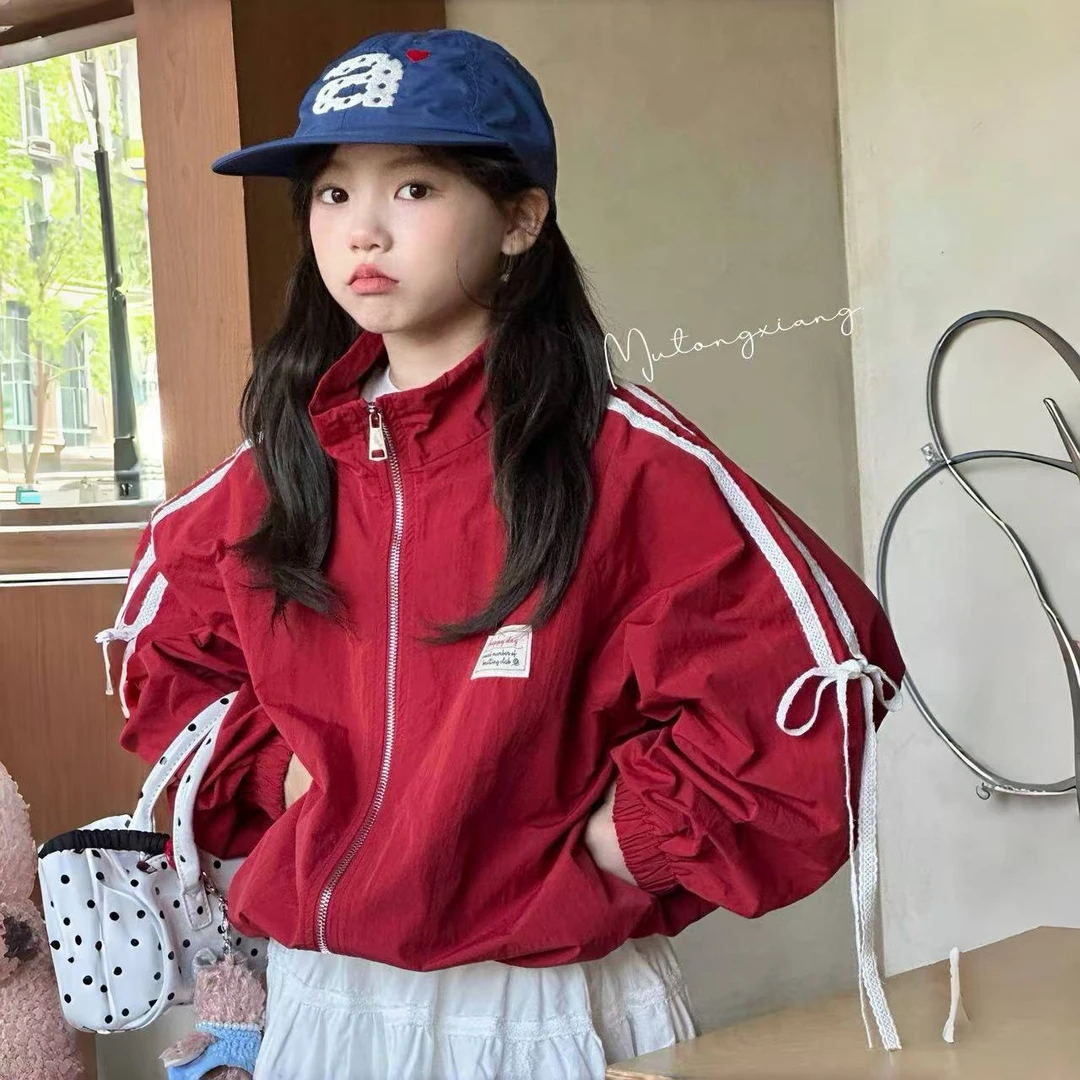 女童外套春秋款2025新款儿童洋气时髦秋装秋季蝴蝶结夹克衫上衣
