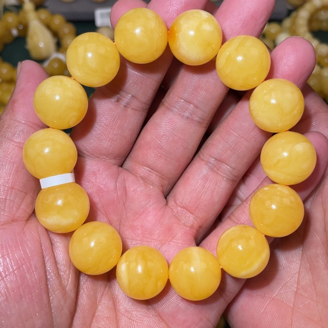 蜜蜡未镶嵌珠宝奇石17mm同料圆珠手串39.5