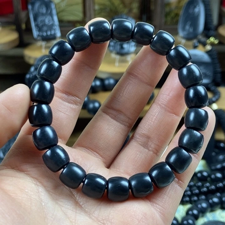 和田玉（墨玉）未镶嵌手串卡9+直切福利