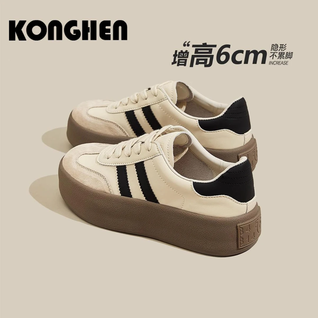 厚底德训女鞋厚底2025年新款春季网面透气内增高软底休闲运动板