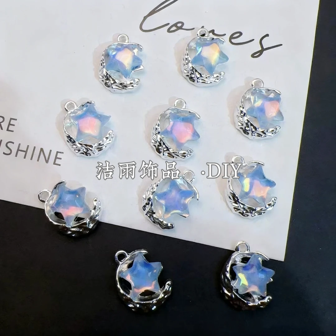 (洁雨饰品 DIY)  P788  银蓝色梦幻五角星月亮diy挂坠饰品配件