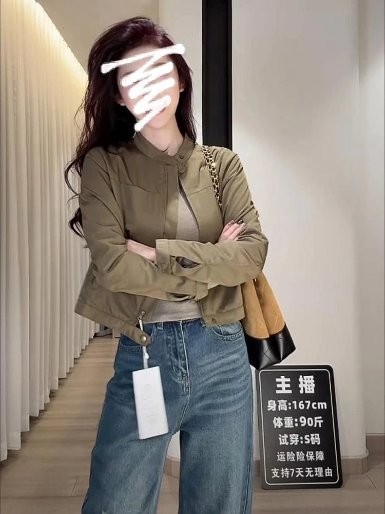 早秋防风韩版简约女夹克短外套女简约气质小短款上衣2025显瘦新款