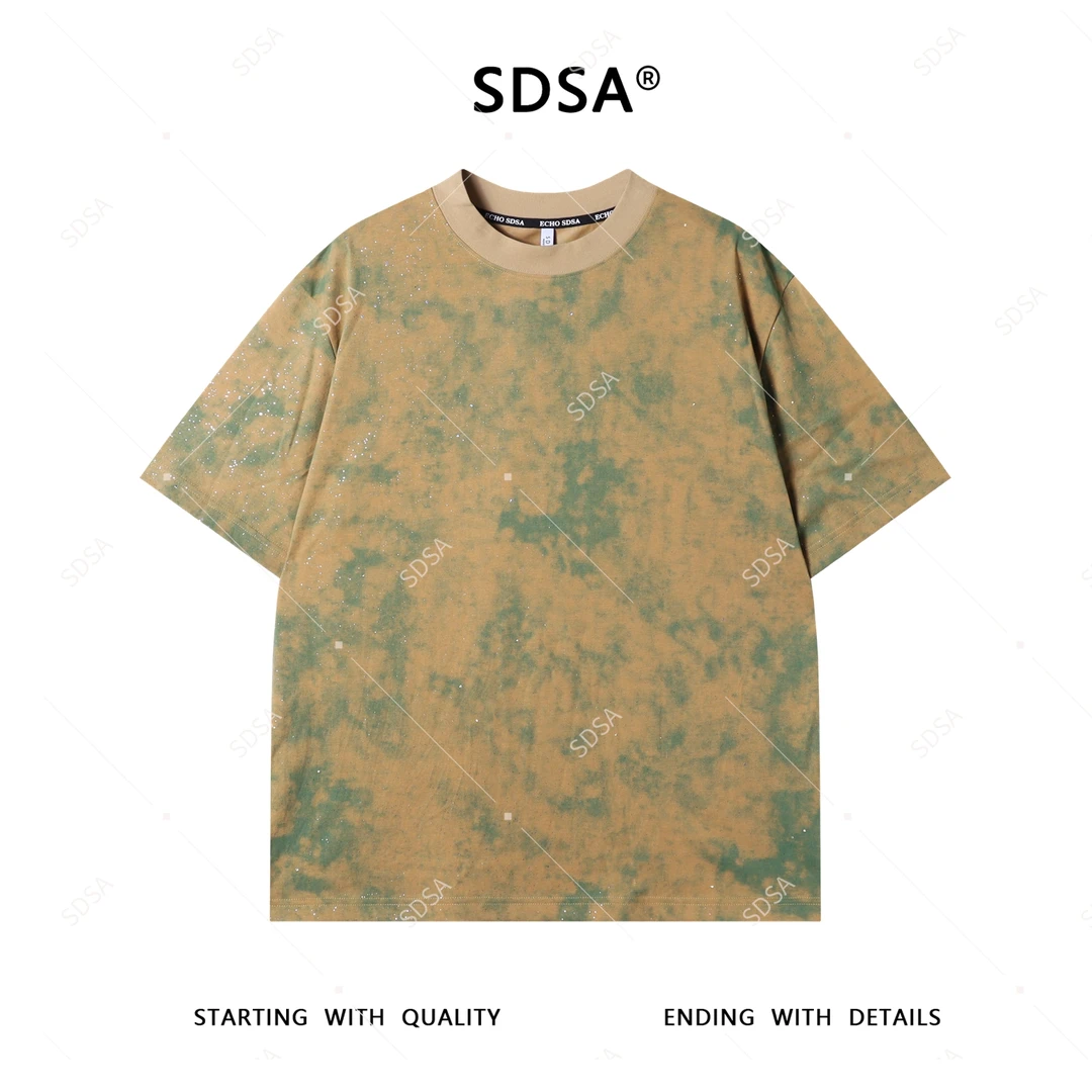 SDSA夏季新款男士痞帅潮牌扎染撞色满天星圆领短袖T恤百搭宽松