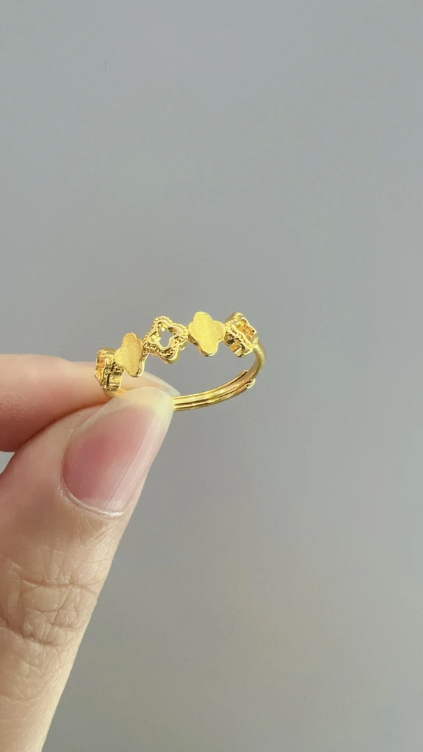 足银戒指 铸金银 拉沙幸运草戒指