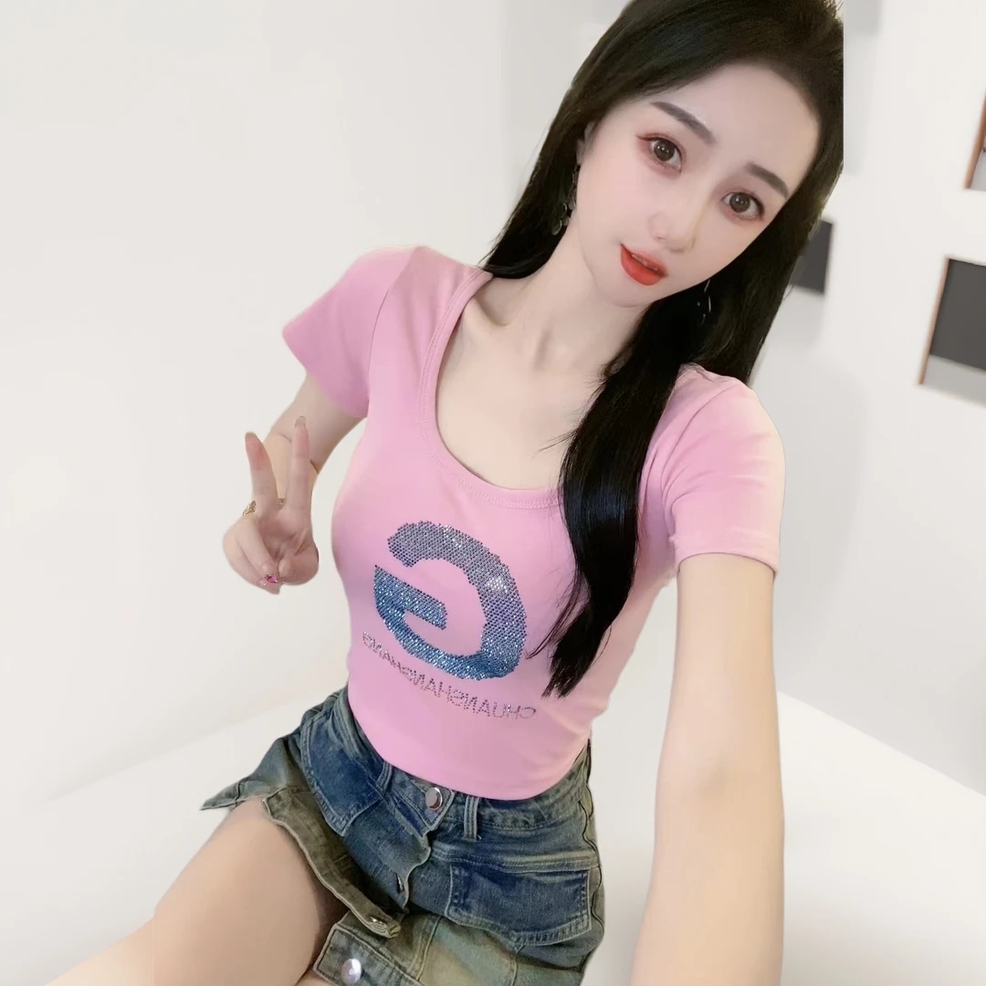 2025新款夏款短款小众修身显瘦辣妹设计感打底高腰百搭纯棉高弹