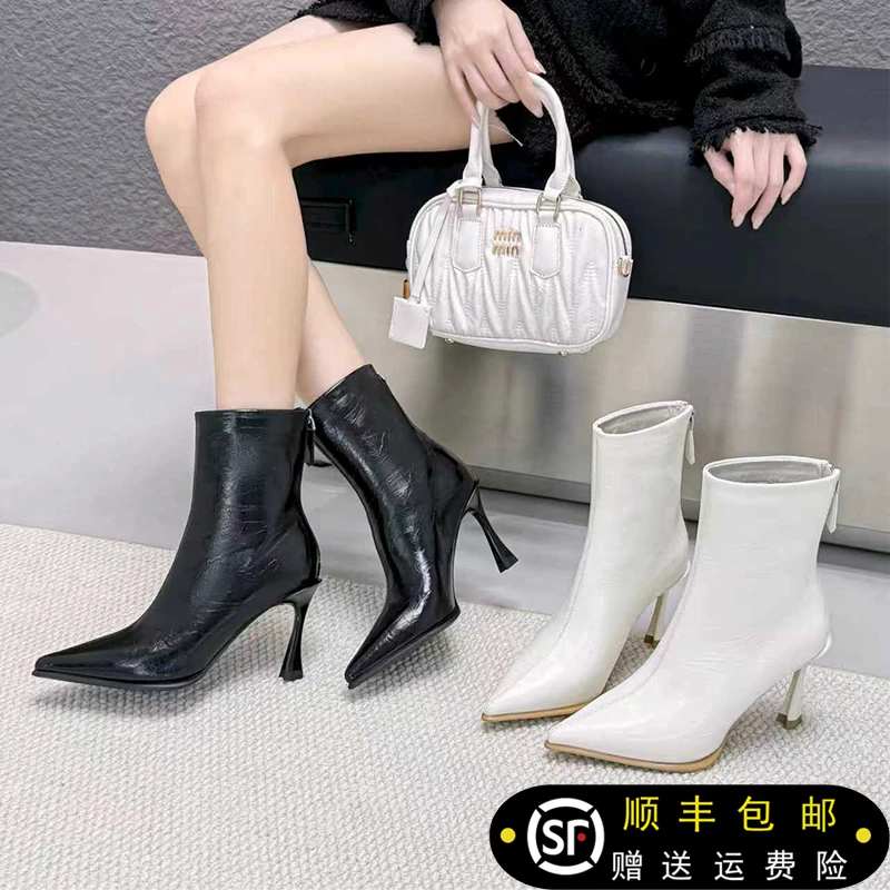 细跟尖头短靴女2025秋冬新款百搭气质时尚中高跟时装靴子6659-21