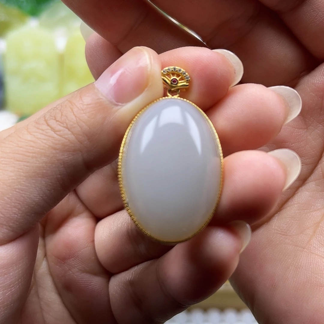 和田玉银S925镶嵌颈饰