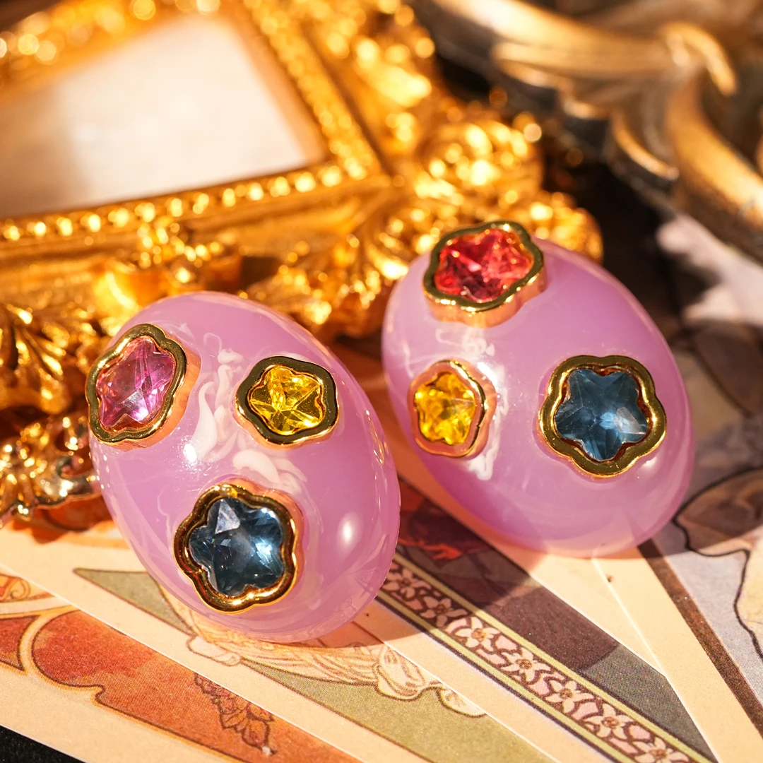 铜合金耳饰 【8602】耳钉 淡紫色镶嵌气质梦幻