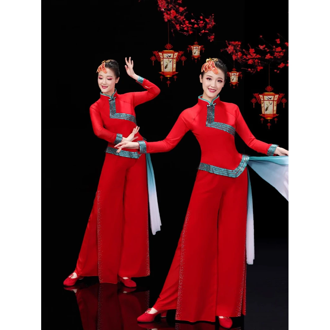 胶州秧歌舞蹈服演出服女新款中国风打鼓服喜庆中老年扇子表演服装