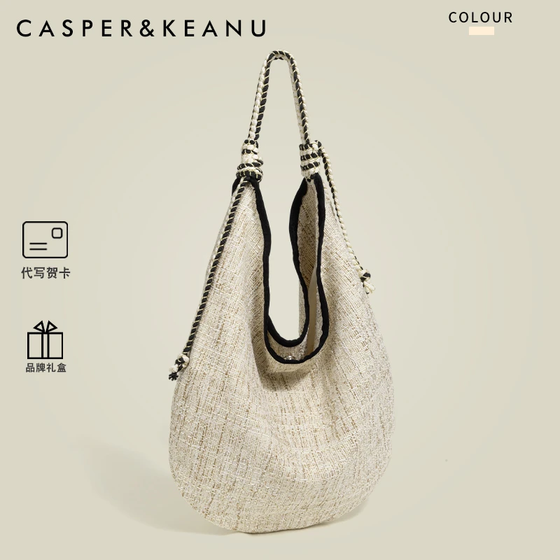 CASPER&KEANU田园风编织托特包女亚麻色文艺复古小众高级感单肩包