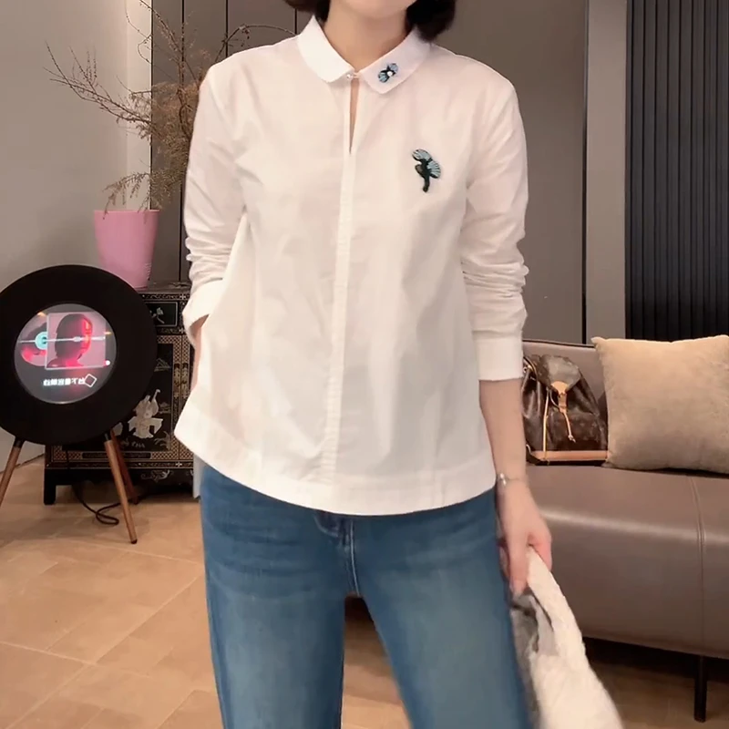 2025新款设计感立体剪裁长袖白色衬衫百搭套头上衣女LK2506527