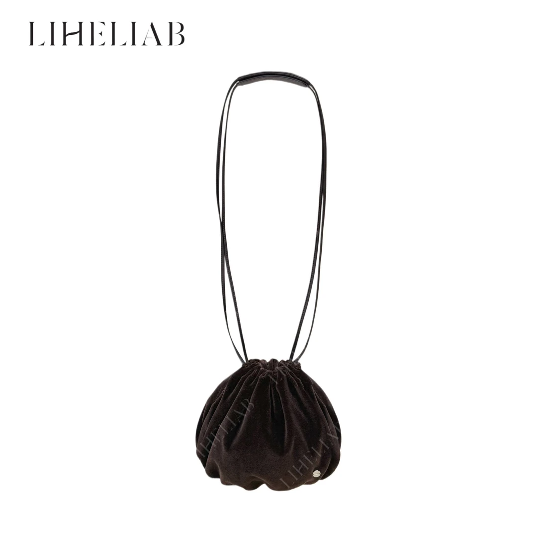 宝儿家 / 小福袋 软糯轻盈丝绒云朵小众丝绒质感双抽绳单肩斜挎包