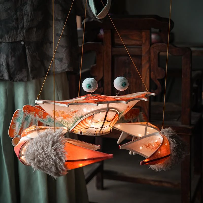 2025新款螃蟹灯手工diy材料包灯笼竹编花灯古风中式手提