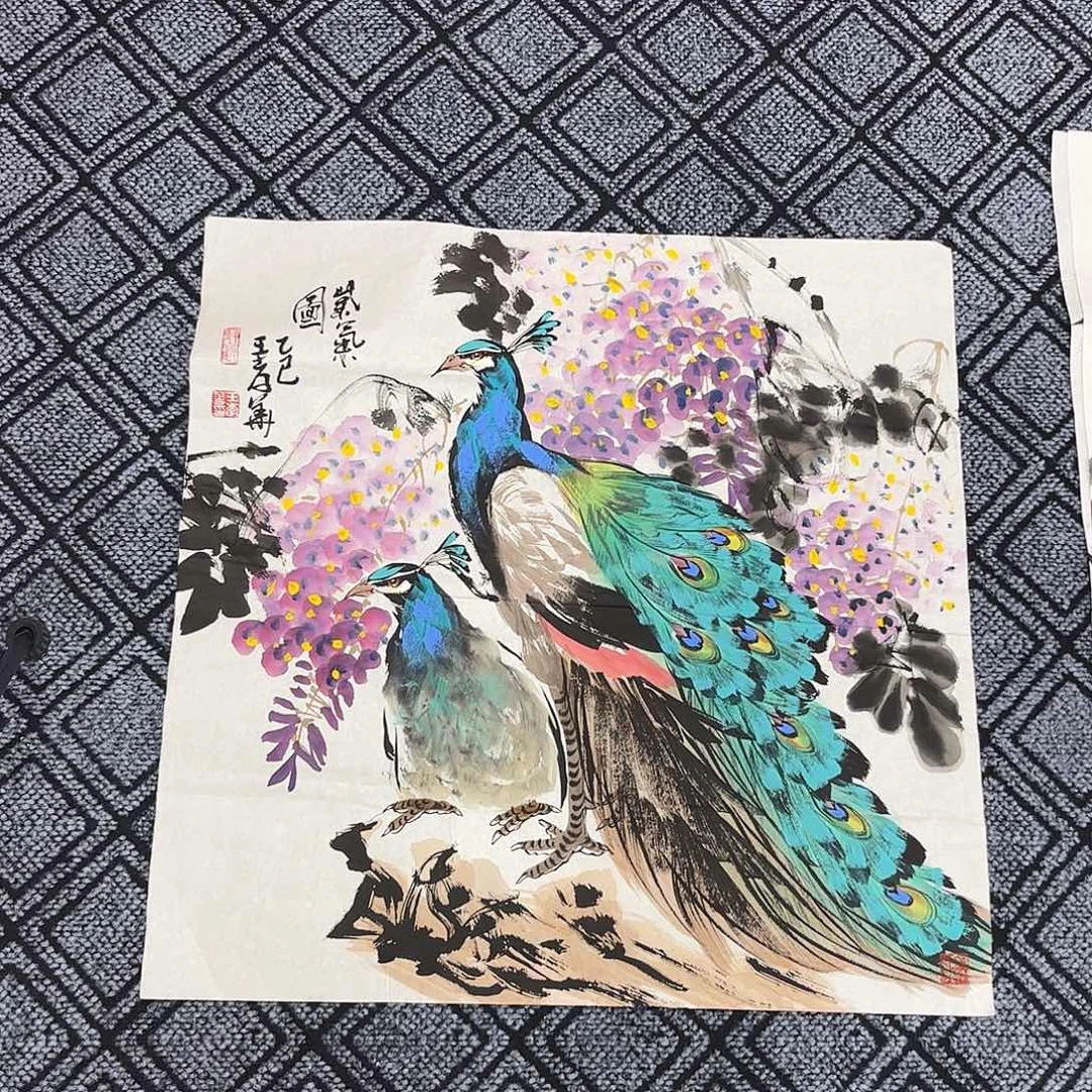 国画王孝华老师四尺斗方花鸟作品旭