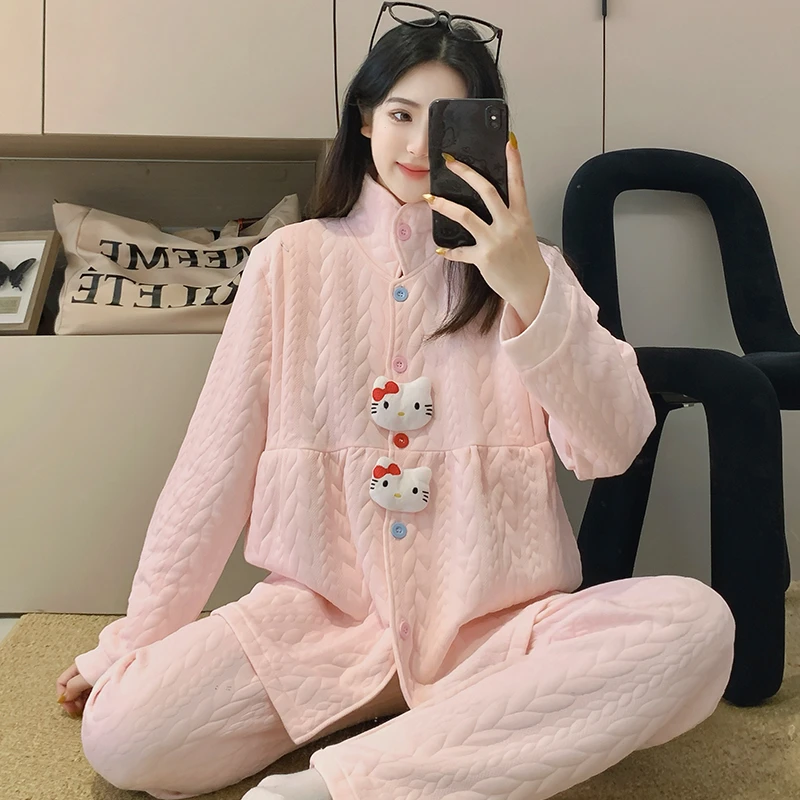 【秋冬-空气棉】月子服秋季产后纯棉夹层睡衣女哺乳喂奶孕妇家居服