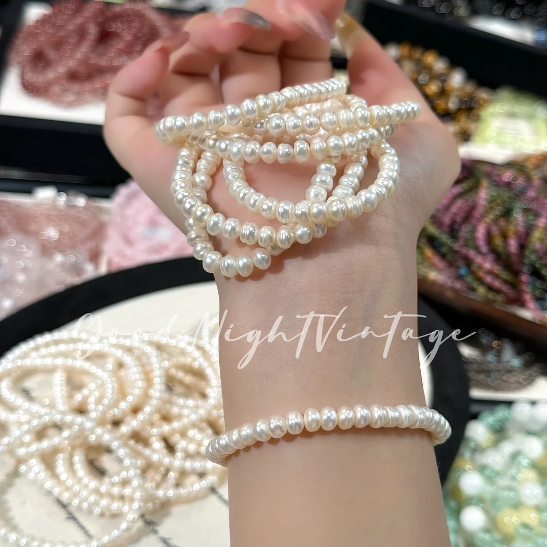 【小蘑菇墩墩】天然淡水珍珠不规则小米珠珍珠手链女百搭叠戴法式