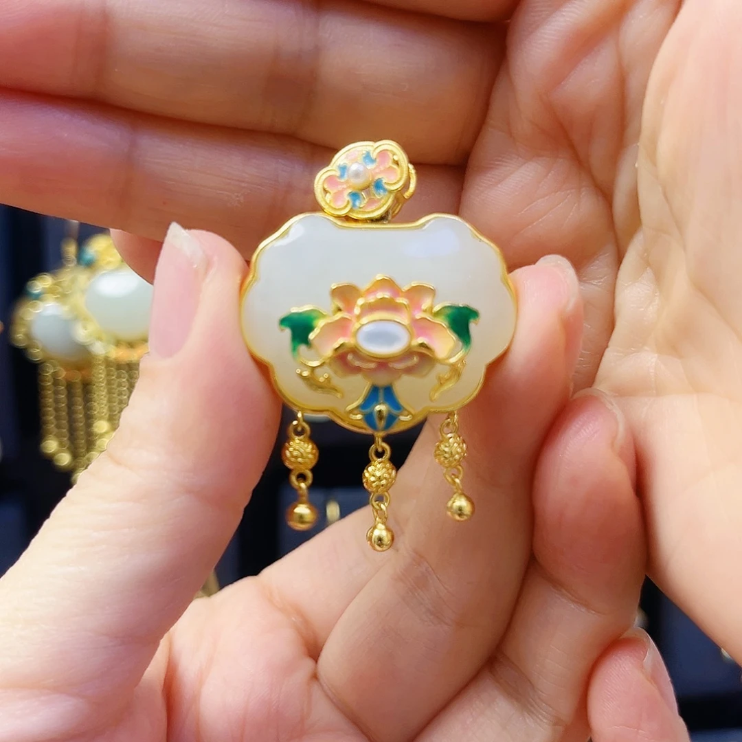 和田玉银S925镀金镶嵌颈饰