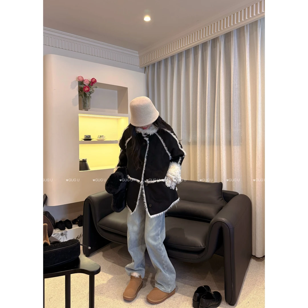 【古古】10.15新品 皮毛一体环保糕糕保暖休闲显瘦毛毛外套 G25057