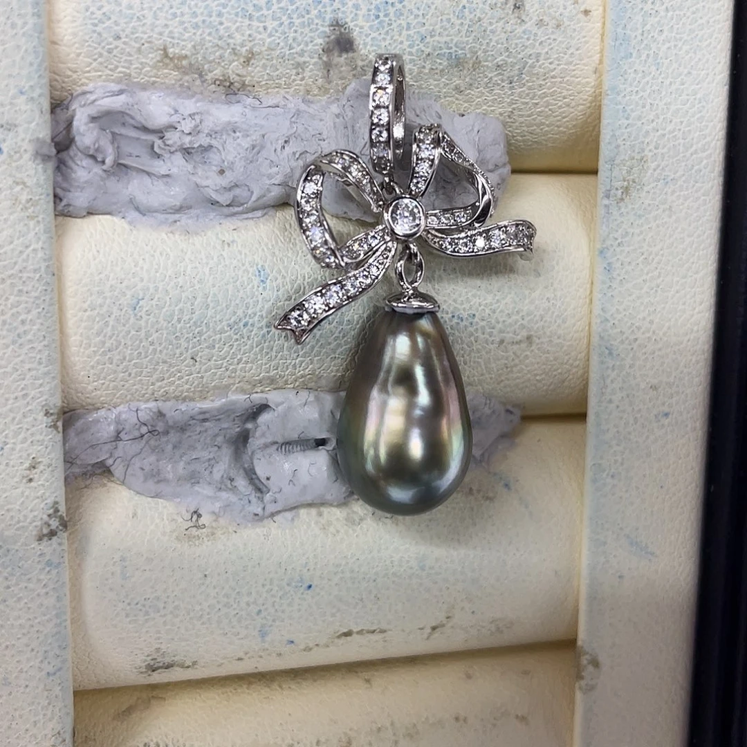 吊坠(不含链)银S925镶嵌海水珍珠大溪地水滴吊坠吊坠10mm