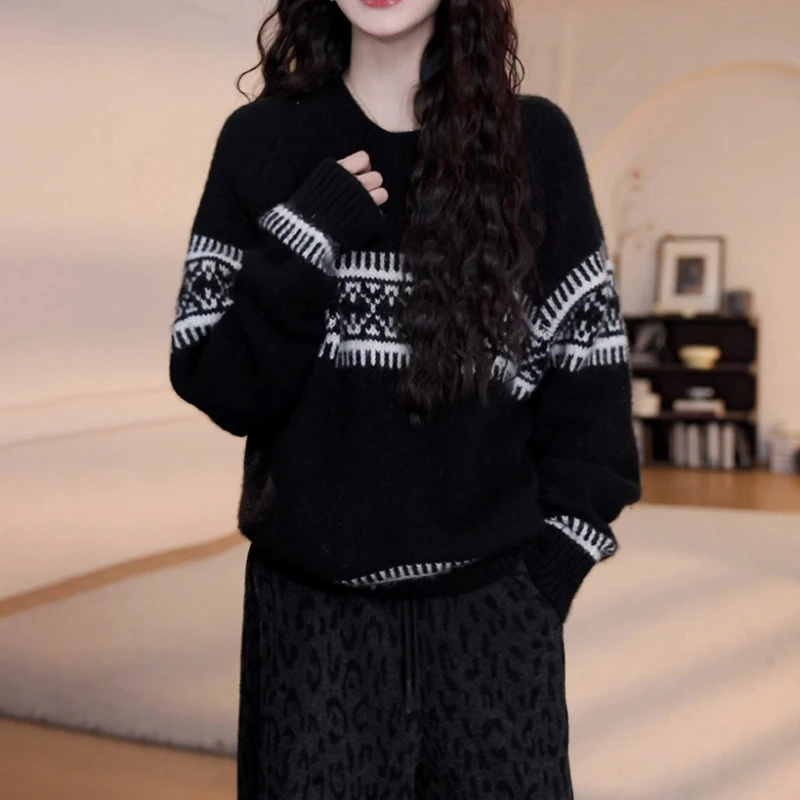 费尔岛软糯外穿毛衣女冬季新款独特慵懒风宽松显瘦百搭针织衫上衣