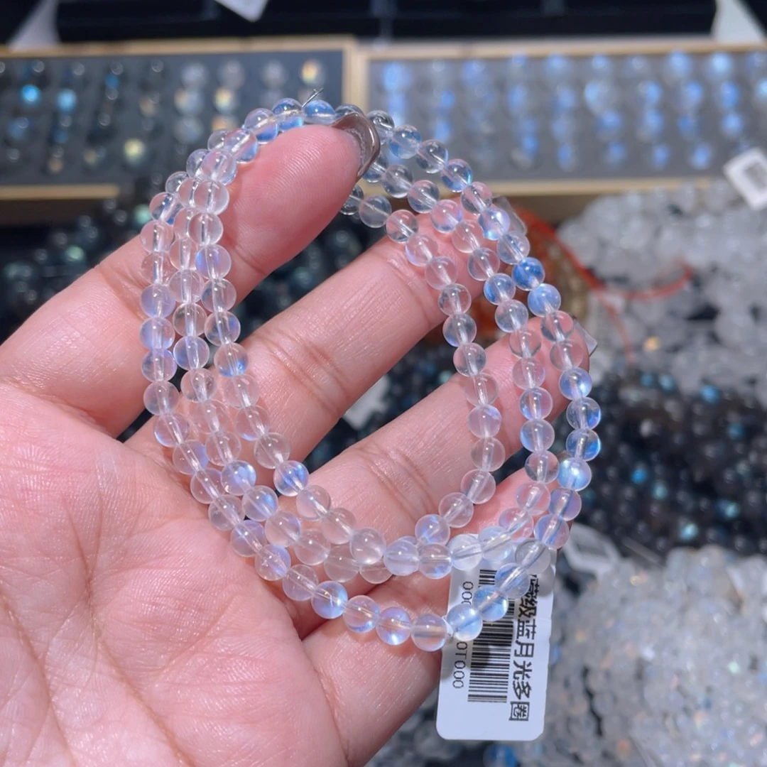 手链长石未镶嵌高冰透蓝月光手链多圈4.8mm