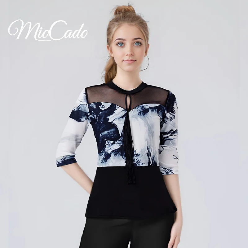 福利美背拉丁舞练功服摩登舞上衣女水兵连体中袖国标衣修身吉特巴