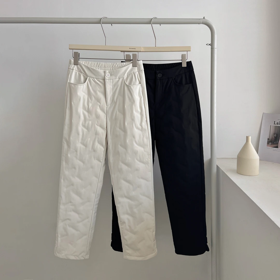 【飞总专属】都市白领风修身脚口开叉暗扣保暖羽绒裤K1041