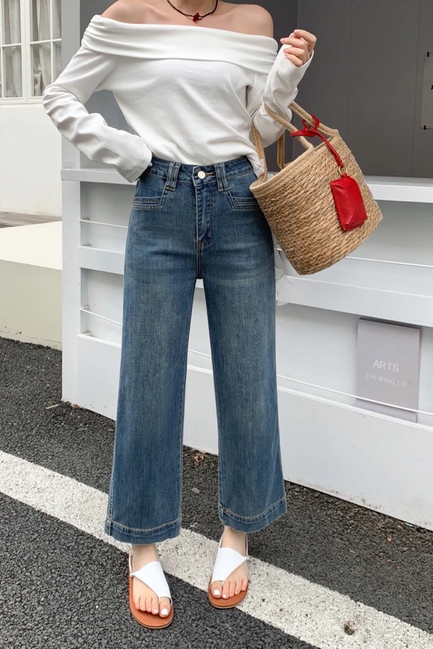 新款直筒九分牛仔裤A206