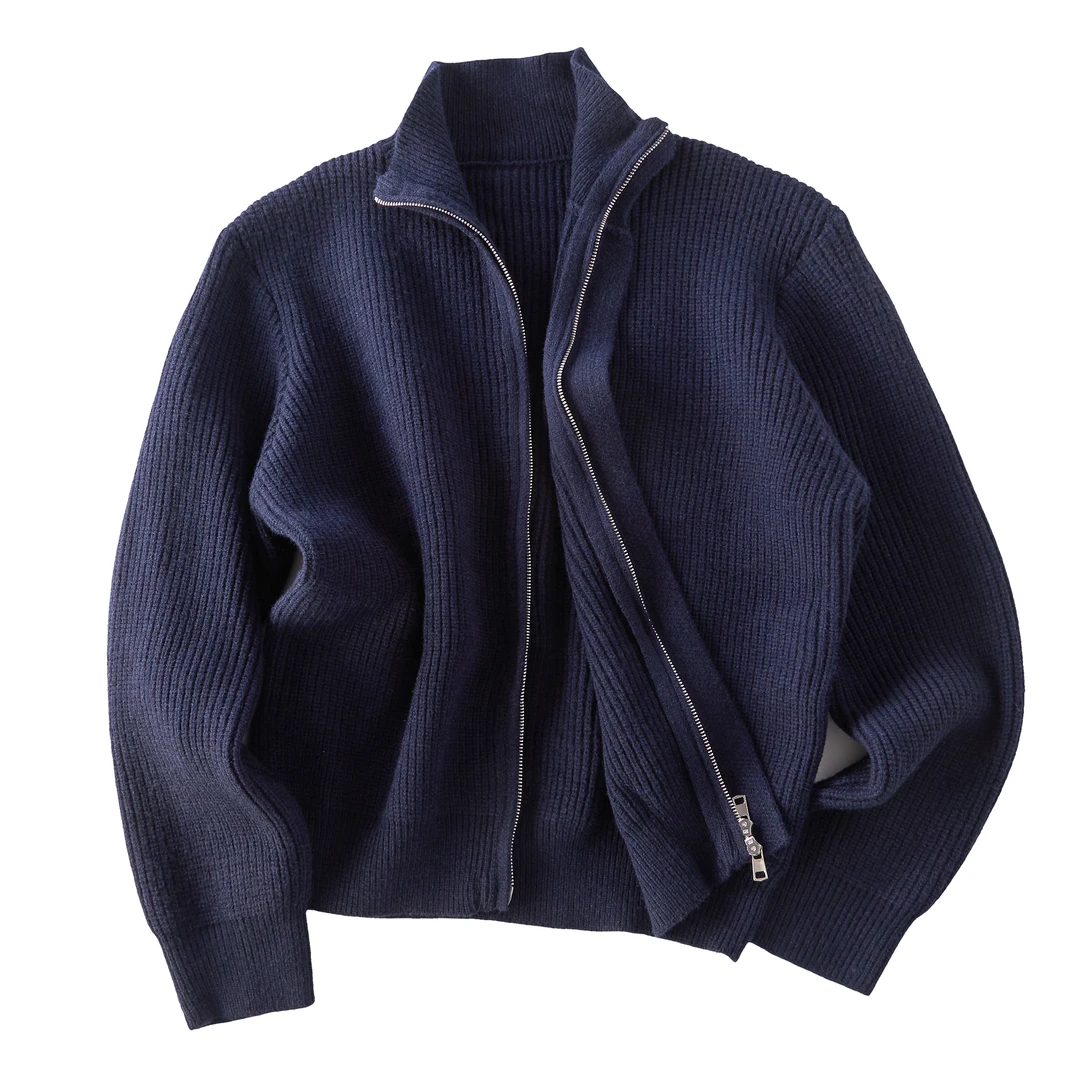 RKAI秋冬款北极绒纯色高领高级感开衫毛衣短款简约拉链毛衣外套潮