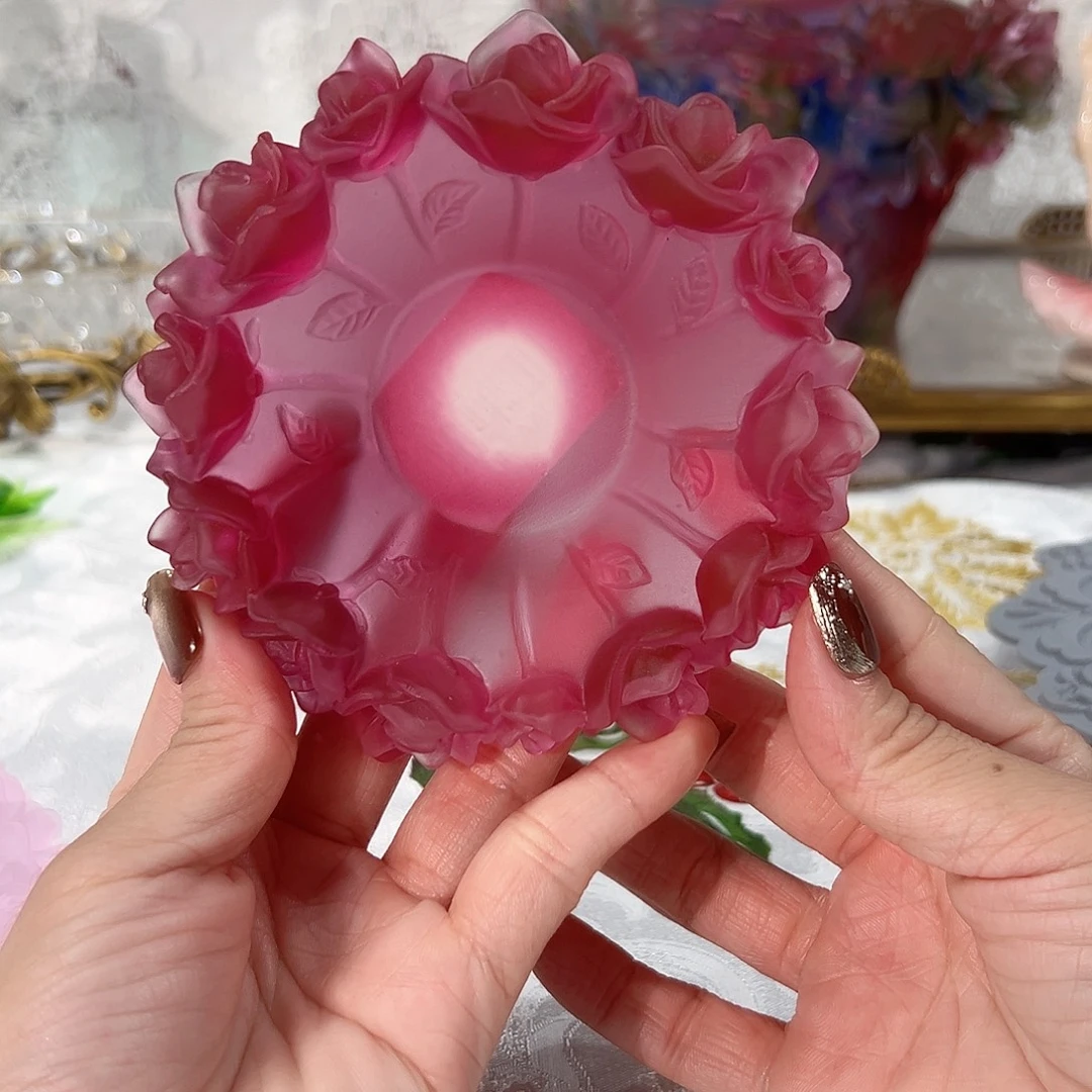 陶瓷QAA348金红玫瑰花盘