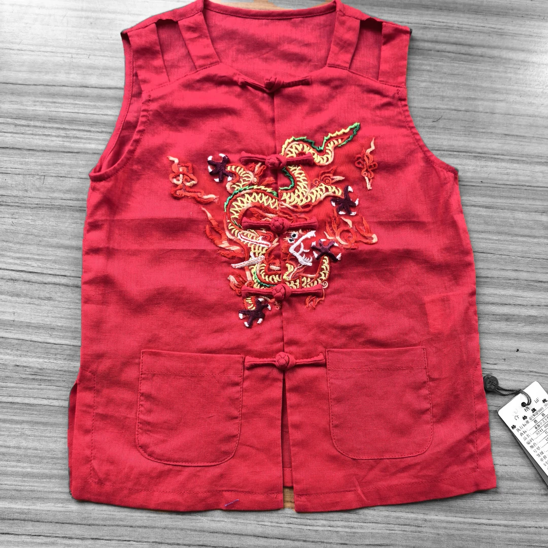 格格  夏季棉麻刺绣红色童趣中式背心5241006224