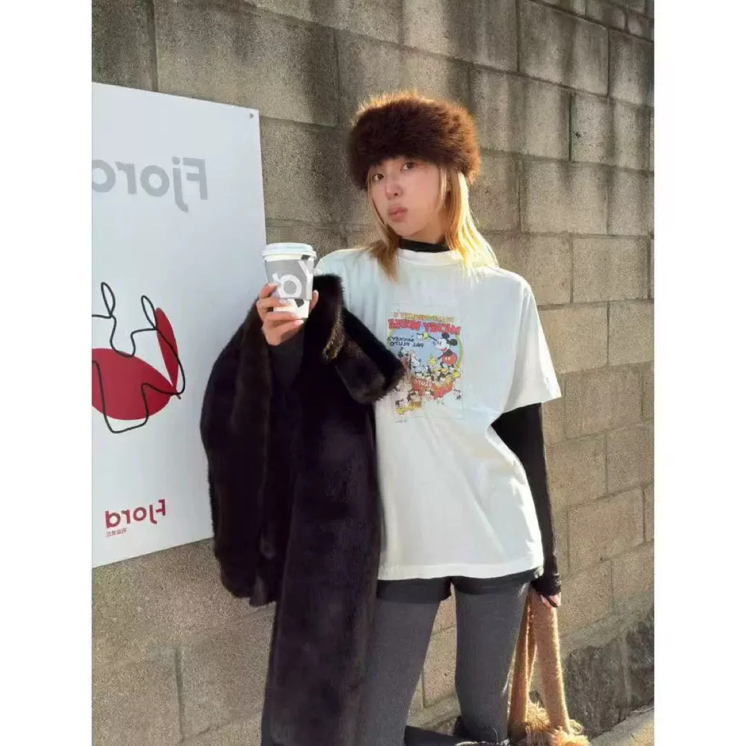 韩国东大门jane birkin女趣味卡通米奇印花短袖T恤