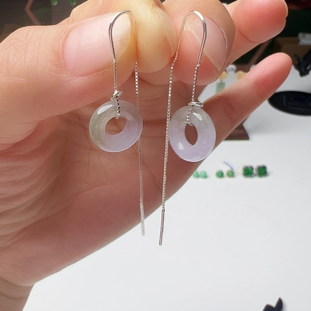 翡翠银S925镶嵌耳饰天然翡翠