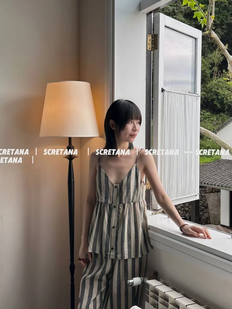 SCRETANA/安娜的秘密春夏透气吸汗条纹莱赛尔天丝吊带冰凉棉睡衣