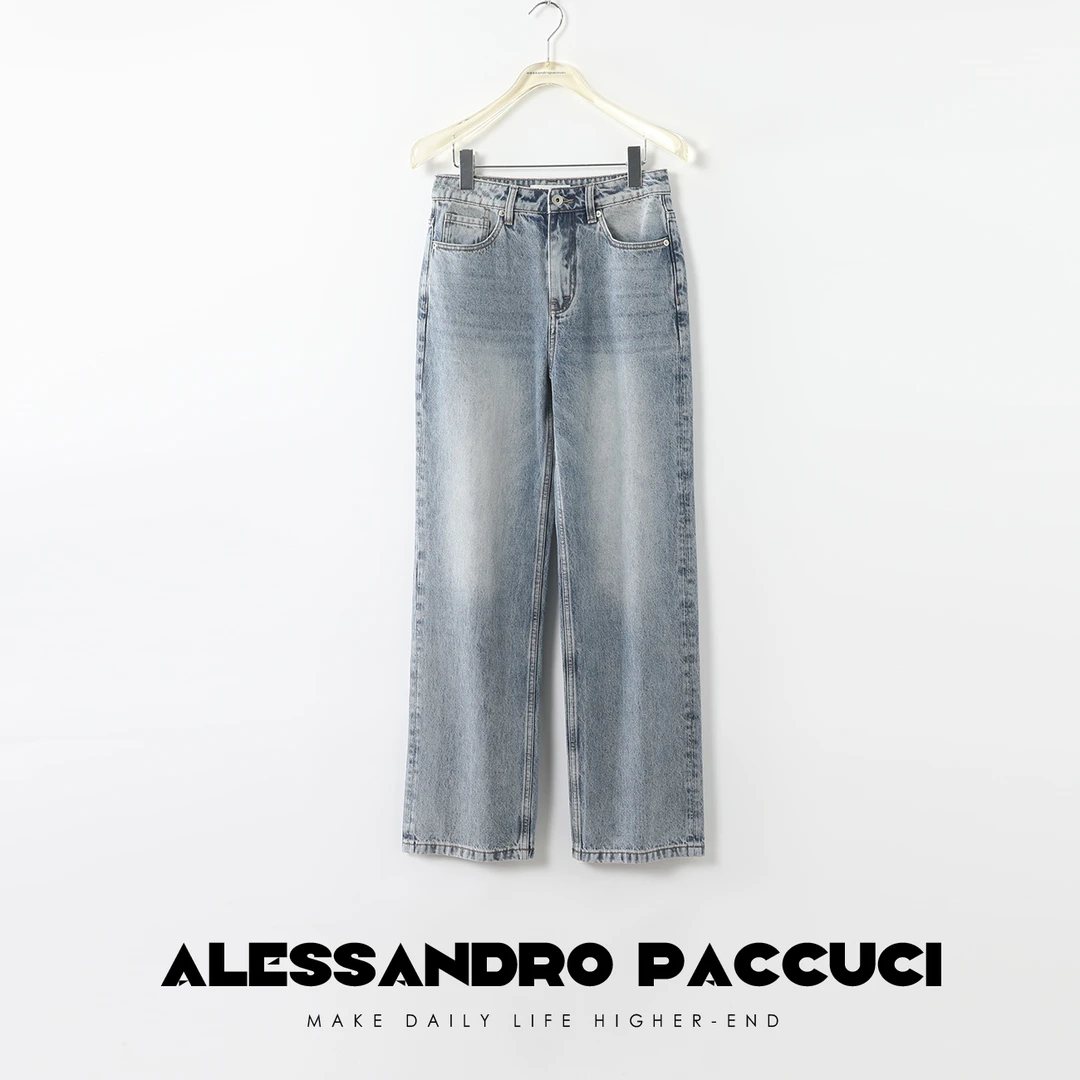 AP洛哥25918X【深巷】100棉复古洗水重位擦白百搭休闲蓝色牛仔长裤