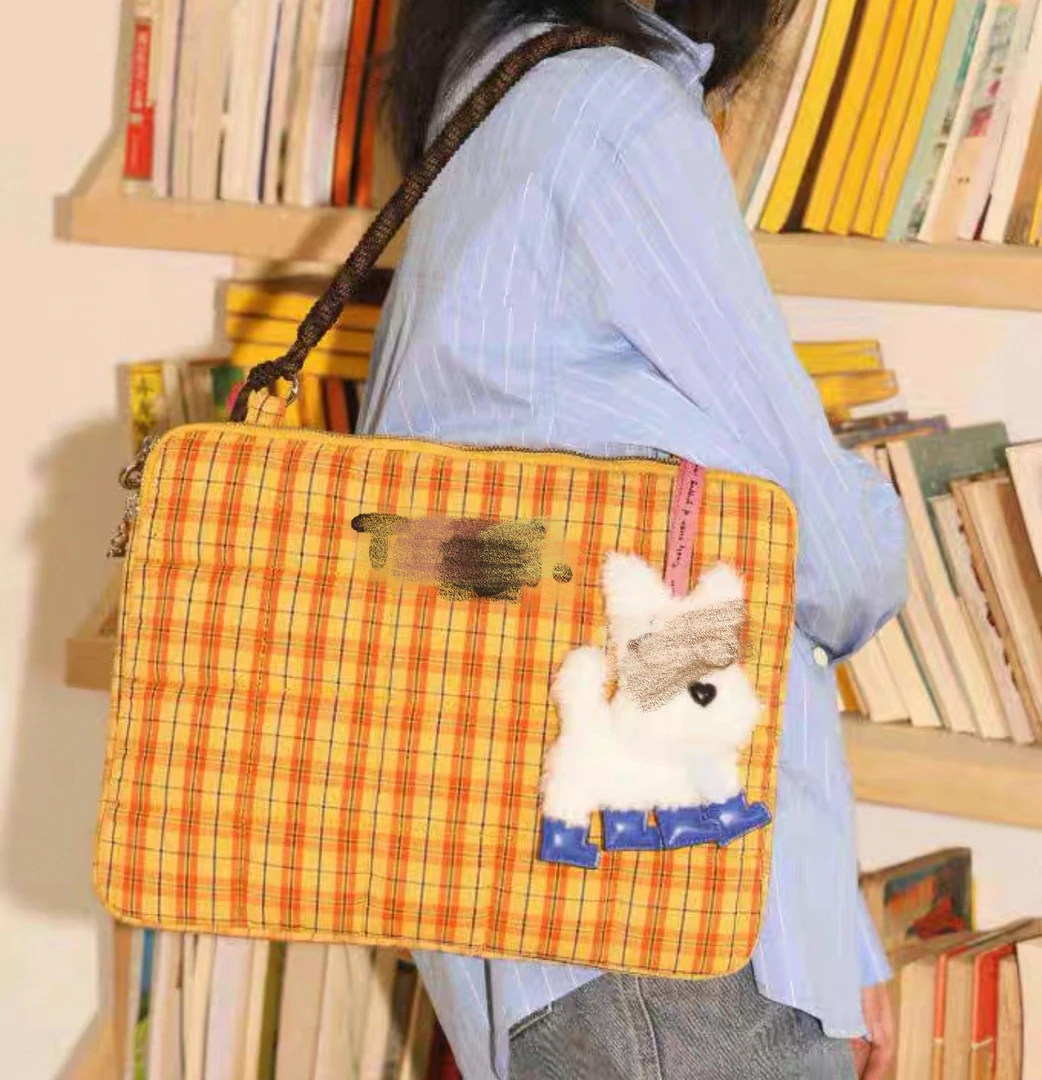 柑橘饼干电脑包--编织小枕头充棉刺绣手提单肩电脑包笔记本