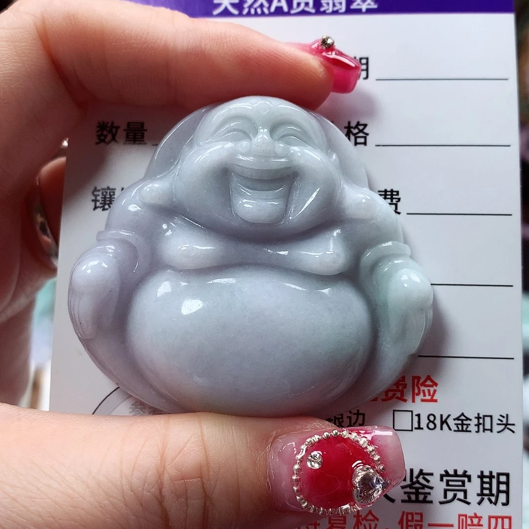翡翠颈饰未镶嵌佛公，细纹