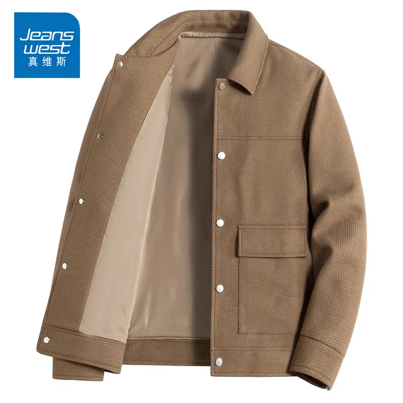 Jeanswest/真维斯男士时尚大码夹克秋冬防风宽松休闲工装翻领外套