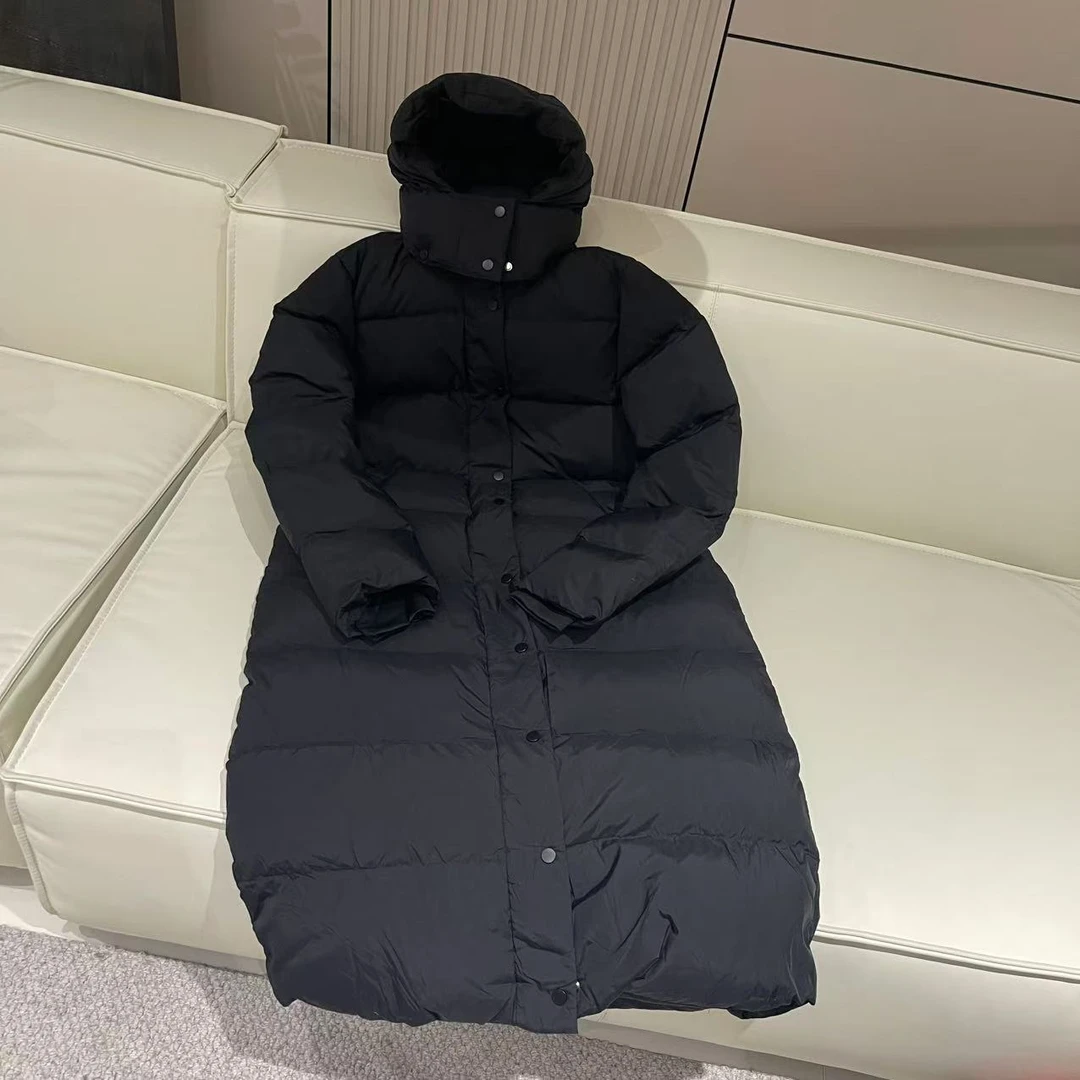 新款气质休闲韩版简约连帽长款羽绒服YR3397