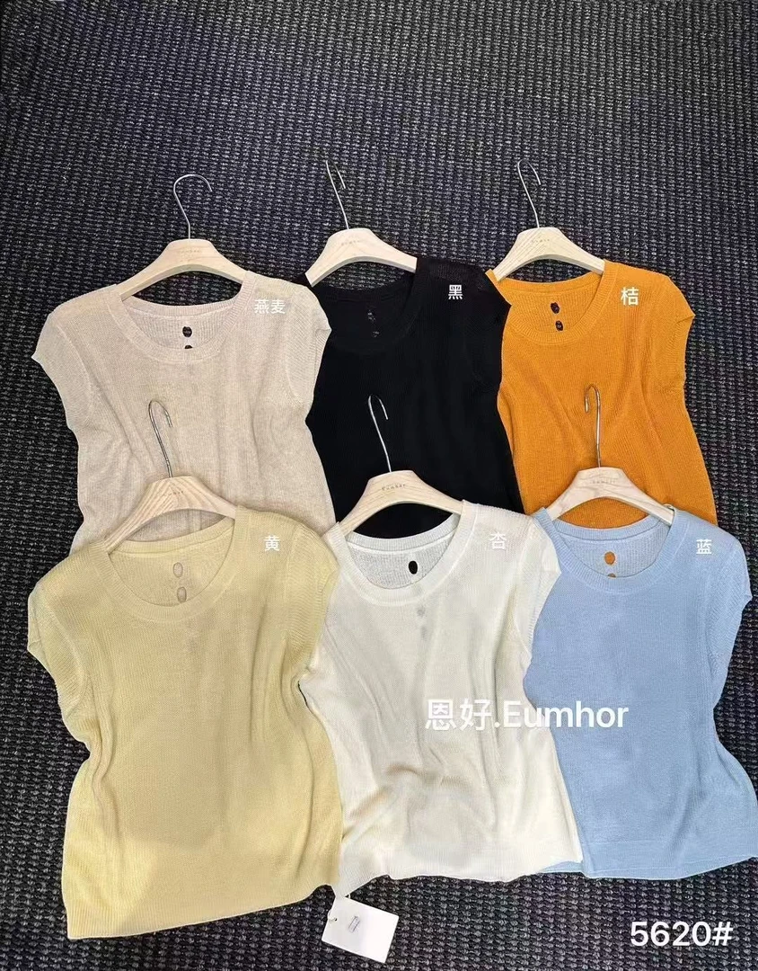 飞飞袖无袖圆领透气镂空毛针织衫上衣时尚城市机能风