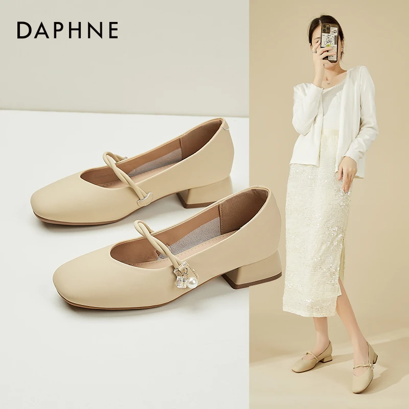 Daphne/达芙妮网红小单鞋女低跟百搭玛丽珍鞋V口配裙子宴会鞋